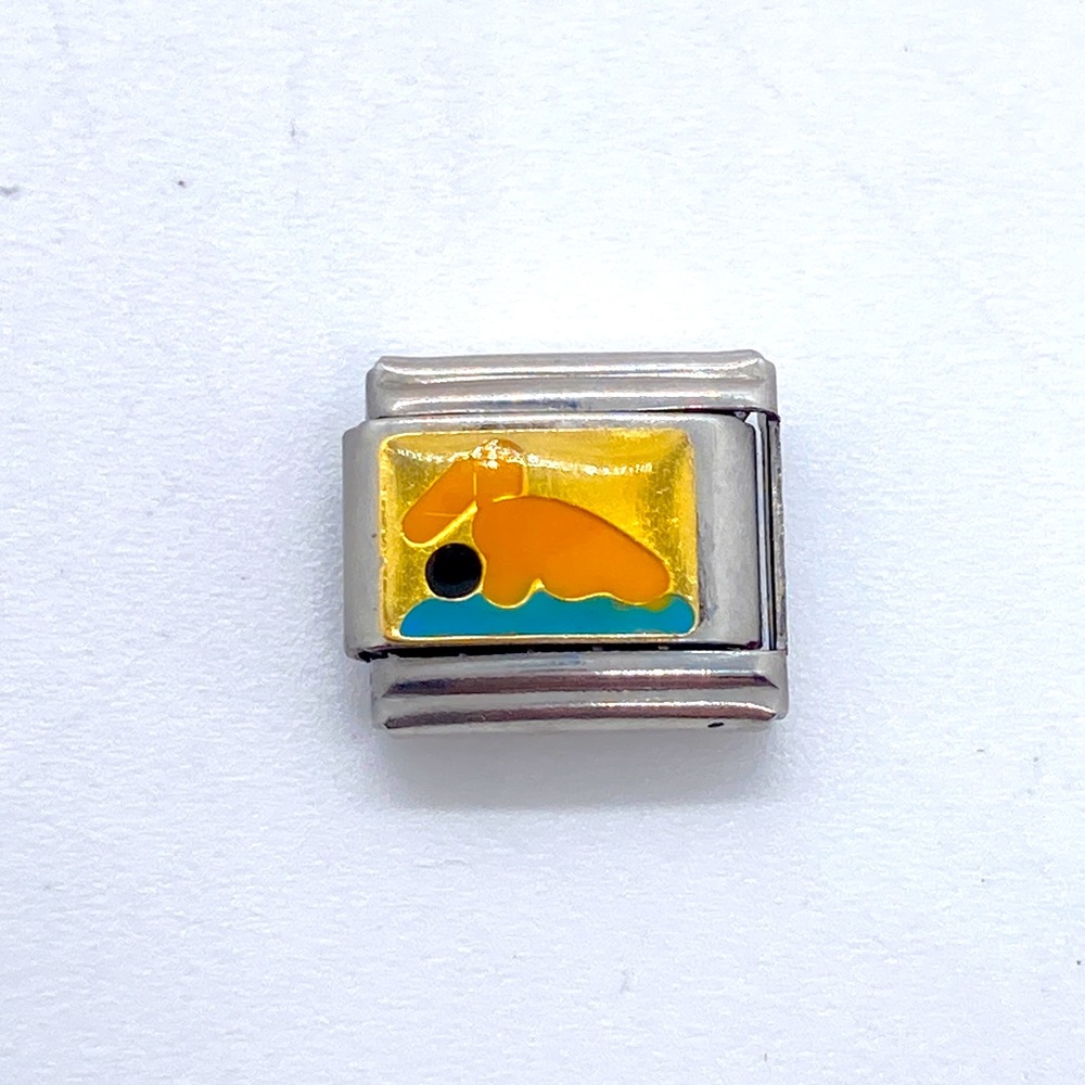 Swimming Italian Charm for Bracelet Silver Tone Stainless Steel